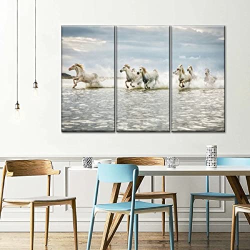 TTGS Mural Moderno 3 Piezas Ejecución De Caballos De Camargue Art Imagen para ​Decoración del Hogar 3 Piezas Pinturas Moderna Enmarcado Arte Navidad Obsequio 30Cm*50Cm*3