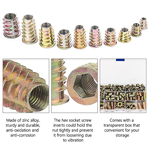 Tuercas de Rosca Hexagonal, 230 piezas Tuercas Hexagonales con 5 Llaves Allen, Tuercas para Madera, Tuercas de Inserción de Aleación de Zinc, Remaches Roscados, Insertos de Tuercas M4 M5 M6 M8 M10