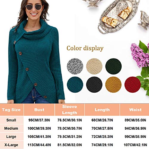 Tuopuda Jerseys De Punto para Mujer Cuello de Tortuga Manga Larga Suelto Prendas de Punto Suéter Irregular Jerséis Collar de la Pila Tops Sudadera Casual Tallas Grandes Suéter Suelta(Azul,XL)