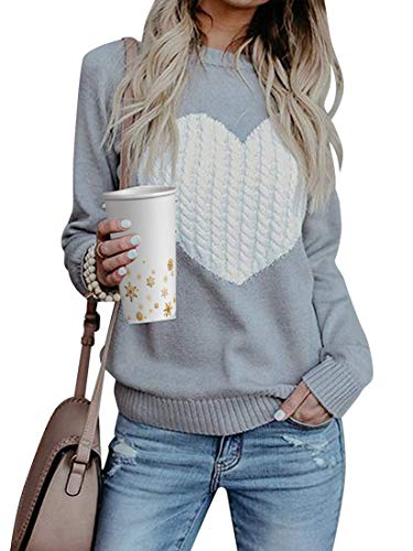 Tuopuda Mujer Jerséis Punto Suéter de Moda Cuello Redondo Manga Larga Sudaderas Blusas Cálido de Invierno Tops