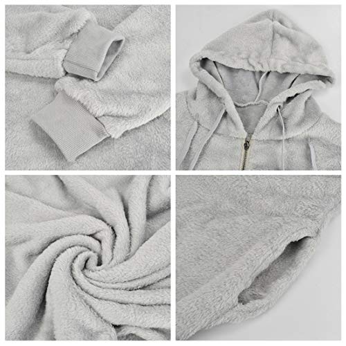 Tuopuda Sudadera Mujer con Capucha Hoodie Caliente y Esponjoso para Otoño Invierno Talla Grande Tops con Cremallera Pullover Suelto Mujer Sudadera Borreguito Suéter Jersey (Gris Claro, XL)