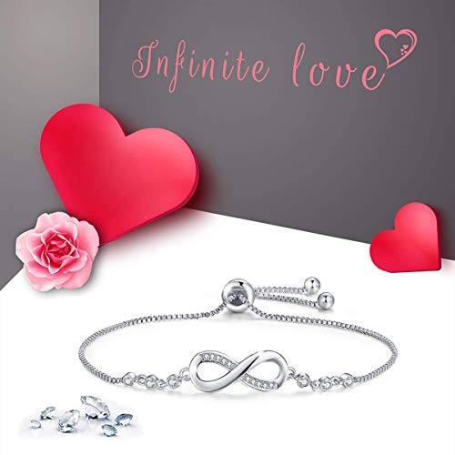 Tusuzik Infinito Simbolo Pulsera para Mujer Plata de Ley 925 Chapado en Or Blanco Pulsera para Niña Infinito Corazón Pulsera de Zirconia Cúbica