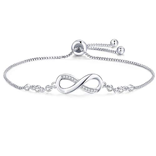 Tusuzik Infinito Simbolo Pulsera para Mujer Plata de Ley 925 Chapado en Or Blanco Pulsera para Niña Infinito Corazón Pulsera de Zirconia Cúbica