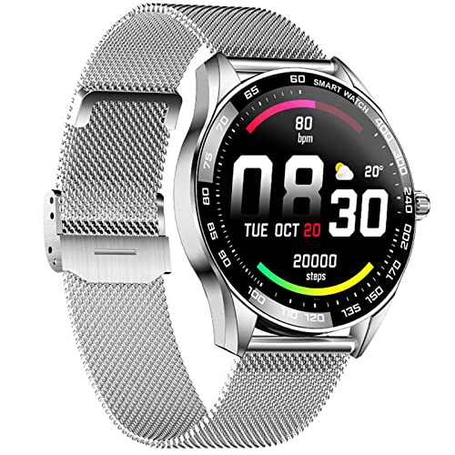 TYNZLM Smartwatch, Reloj Inteligente con Llamada Bluetooth, Recordatorio Sedentario Música Remota Podómetro Pulsera Actividad Inteligente Impermeable Reloj Deportivo para Android iOS,Plata