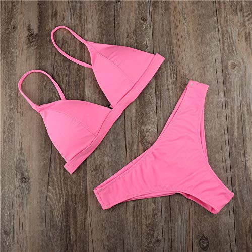 TYTUOO - Bikini de dos piezas de color sólido para mujer, sujetador acolchado extraíble, tanga, tanga, bikini Rosa B-rosa S