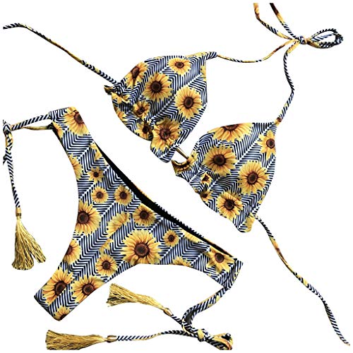 TYTUOO Traje de baño de dos piezas para mujer, conjunto de bikini halter con lazo lateral, traje de baño acolchado push-up