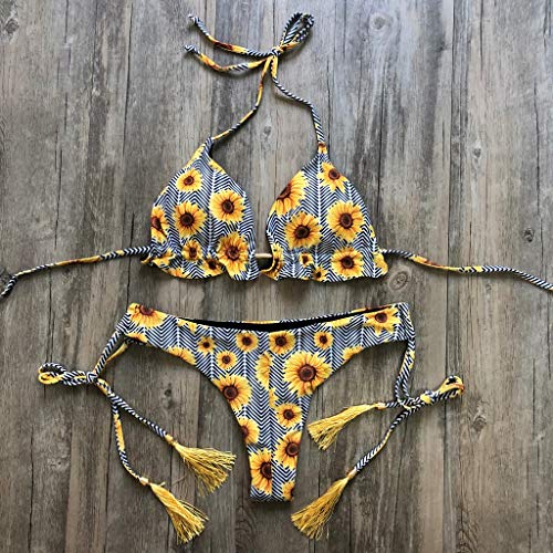 TYTUOO Traje de baño de dos piezas para mujer, conjunto de bikini halter con lazo lateral, traje de baño acolchado push-up