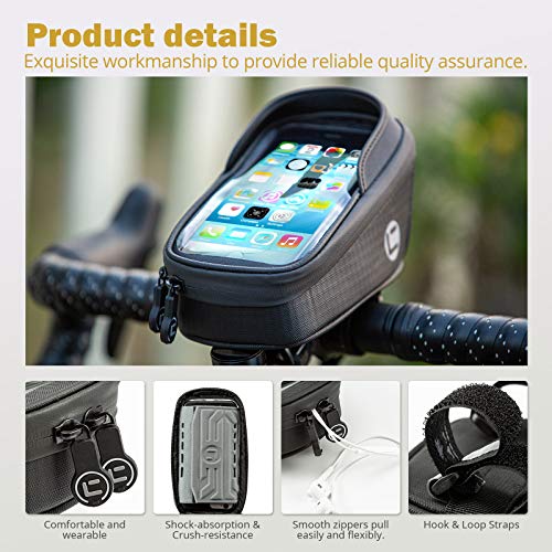 UBORSE Bolsa de Manillar para Cuadro de Bicicleta Bolsa Impermeable para Accesorios de Bicicleta con Soporte para Teléfono Estuche Táctil para Teléfono Celular para Bicicleta MTB