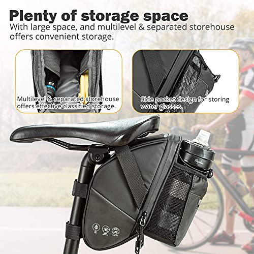 UBORSE Bolsa para Sillín de Bicicleta con Bolsillos Portabotellas Bolsa de Almacenamiento Impermeable para Asiento de Bicicleta para MTB Accesorios para Bicicletas