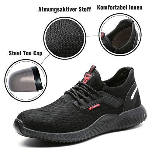 UCAYALI Zapatos de Seguridad Hombre Mujer Anti-Piercing Zapatos de Trabajo Punta de Acero Antideslizante Calzado Seguridad Deportivo Negro Oscuro Gr.40
