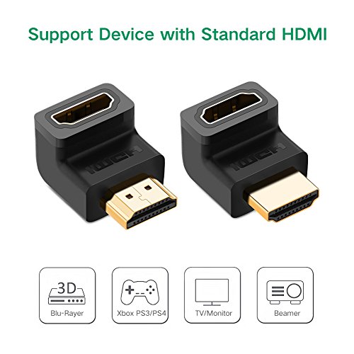 UGREEN Adaptador HDMI Macho a Hembra, 2 Pieces Conector HDMI Ángulo 90 Recto y 270 Grado, 4K UHD Convertidor HDMI 2.0 Soporta 3D, ARC, HDR y Ethernet, Compatible con PC, TV, PS4,PS3, Xbox One,Xbox 360
