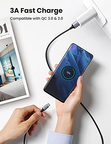 UGREEN Cable USB C, 3A Cable USB Tipo C Carga Rápida Nylon Trenzado y Sincronización de Datos Compatible con Galaxy S21 S20, Note10 S10 S9, Xiaomi Redmi Note 9 8, Mi 10 A2, Huawei P40/P30 (2 Metros)