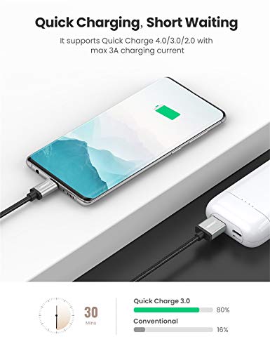 UGREEN Cable USB C, Cable USB Tipo C a USB A 2.0 Nylon Trenzado Carga Rápida Compatible con Móvil USB Type C Galaxy S10 S9 A50, Xiaomi Redmi Note 7 Redmi Note 8 Mi10 11 A3, BQ Aquaris X, 1 Metro