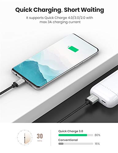 UGREEN Cable USB C, Cable USB Tipo C a USB A 2.0 Nylon Trenzado Carga Rápida Compatible con Móvil USB Type C Galaxy S10 S9 A50, Xiaomi Redmi Note 7 Redmi Note 8 Mi10 11 A3, BQ Aquaris X, 1 Metro