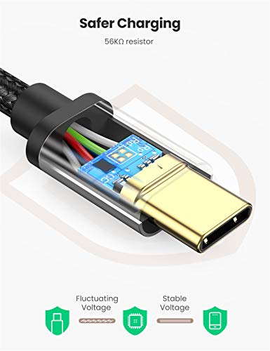 UGREEN Cable USB C, Cable USB Tipo C a USB A 2.0 Nylon Trenzado Carga Rápida Compatible con Móvil USB Type C Galaxy S10 S9 A50, Xiaomi Redmi Note 7 Redmi Note 8 Mi10 11 A3, BQ Aquaris X, 1 Metro