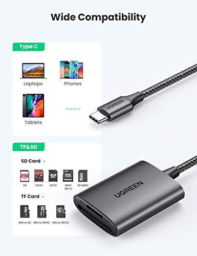 UGREEN USB C Lector de Tarjetas SD/MicroSD, Adaptador Tarjetas SD USB Tipo C [Compatible con Thunderbolt 3] para MacBook Pro, MacBook Air, iPad Pro 2020 2018, Redmi 9 Mi 11, Galaxy S21 S20 S9 Note 20