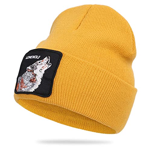 UKKO Gorro de Invierno Gorros De Invierno para Hombres Personajes De Dibujos Animados Bordado Invierno Cálido Higido Sombrero Mujer Bonete Unisex Lobo Hip Hop Hat