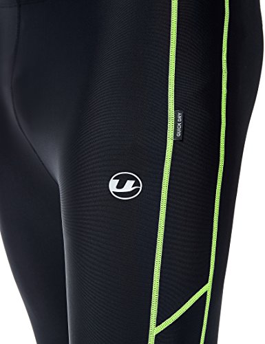 Ultrasport Pantalones de correr para hombre – pantalones de fitness 3/4 para hombre, con efecto de compresión y función de secado rápido, para fútbol, correr, marcha nórdica, ciclismo y otros deportes, Negro/Amarillo neón, S