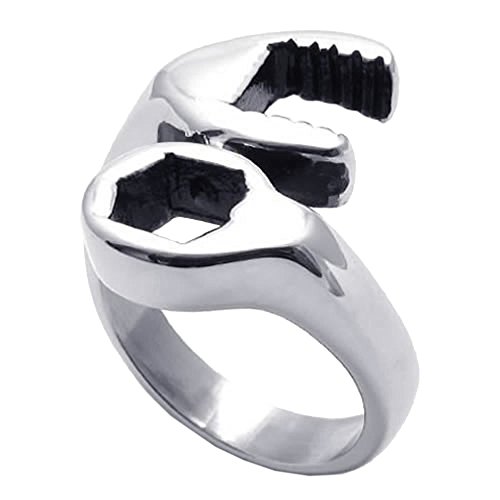 UM Joyería Personalizado Hombres Acero inoxidable Ciclista Mecánico Llave inglesa Herramienta Anillos Plata