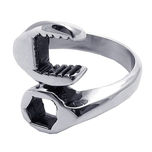UM Joyería Personalizado Hombres Acero inoxidable Ciclista Mecánico Llave inglesa Herramienta Anillos Plata