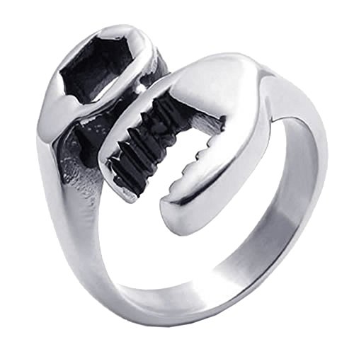 UM Joyería Personalizado Hombres Acero inoxidable Ciclista Mecánico Llave inglesa Herramienta Anillos Plata