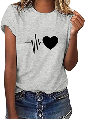 UMIPUBO Camiseta de Manga Corta Corazón Impresión Blusa Camisa Cuello Redondo Basica Camiseta Suelto Verano Tops Casual Fiesta T-Shirt Original tee para Mujer