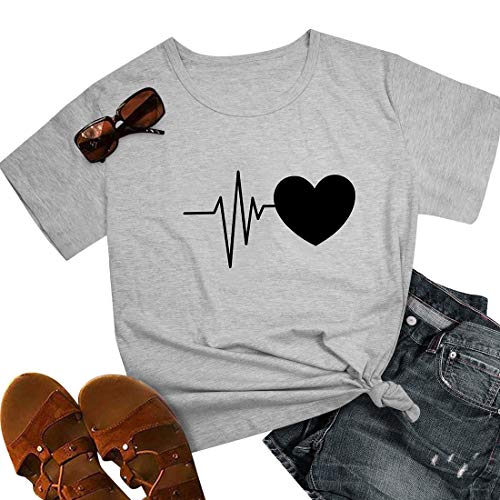 UMIPUBO Camiseta de Manga Corta Corazón Impresión Blusa Camisa Cuello Redondo Basica Camiseta Suelto Verano Tops Casual Fiesta T-Shirt Original tee para Mujer