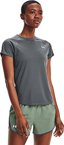 Under Armour Speed Stride Short-Sleeve T-Shirt Camiseta, Gris Pardo/Gris Pardo/Reflectante (012), S para Mujer