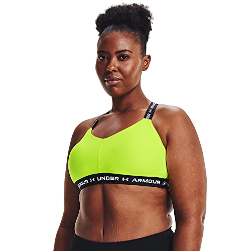 Under Armour Women's Crossback Low Bra, High-Vis Yellow (731)/White, Large