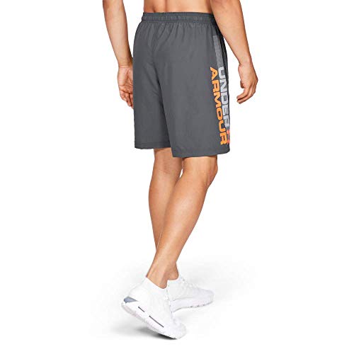 Under Armour Woven Graphic Wordmark, pantalón corto hombre, Gris (Pitch Gray / Orange Glitch) , L