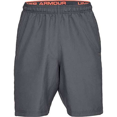 Under Armour Woven Graphic Wordmark, pantalón corto hombre, Gris (Pitch Gray / Orange Glitch) , L