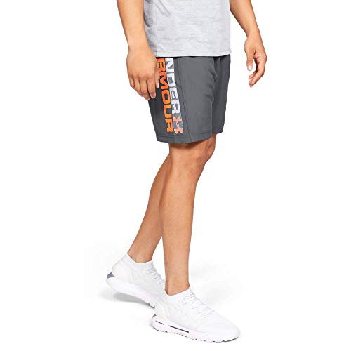 Under Armour Woven Graphic Wordmark, pantalón corto hombre, Gris (Pitch Gray / Orange Glitch) , L