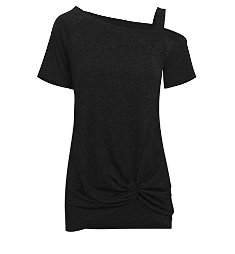 Uni-Wert Camiseta Mujer Verano Manga Corta Camisas de un Hombro Casual Sólido Asimétrica Túnica Tops Blusas