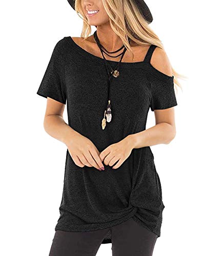 Uni-Wert Camiseta Mujer Verano Manga Corta Camisas de un Hombro Casual Sólido Asimétrica Túnica Tops Blusas