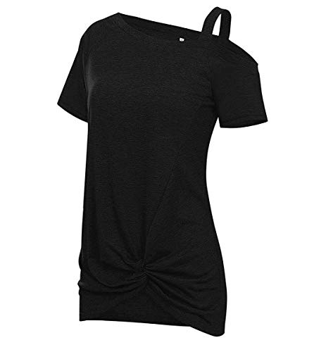 Uni-Wert Camiseta Mujer Verano Manga Corta Camisas de un Hombro Casual Sólido Asimétrica Túnica Tops Blusas