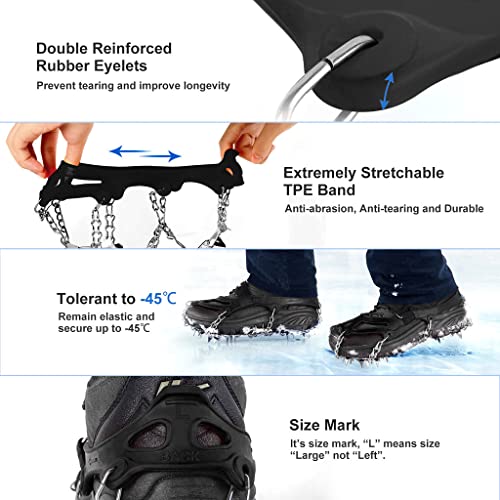 Unigear Crampones Ligero de Nieve Hielo 18 Puntas Dientes De Acero Zapatos Antideslizante para Cámping Alpinismo Acampada Senderismo Marcha Invierno