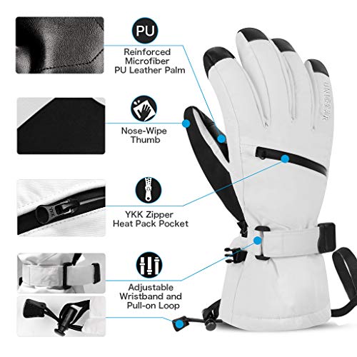 Unigear Guantes de Esquí Impermeable Super Cálido Calientes Nieve Snowboard Pantallas Táctiles AntiViento Antideslizante Esquiar Acampada y Senderismo