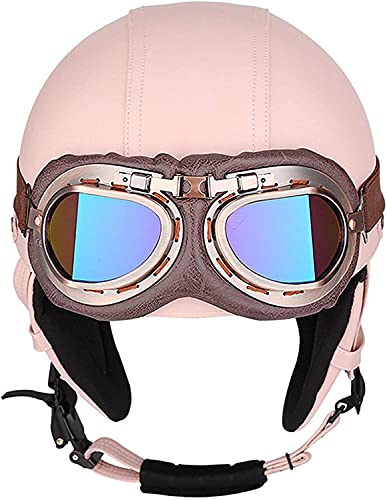 Unisex Abierto Moto Casco, Medio Casco De Motocicleta Retro, Casco del Crucero Bicicleta ECE Homologado， conGafas