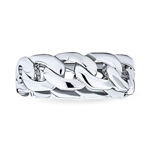 Unisex solid knot link eternity cuban chain ring wedding band for Women Girls Men Boys .925 Sterling Silver 6MM