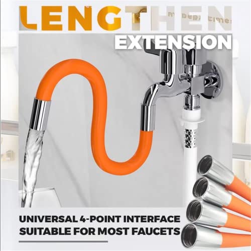 Universal Foaming Extension Tube with Connector, Universal Faucet Extension Tube, 360 Degree Free Bending Adjustment, Universal Rotation, Bathroom Splash Basin Extension Tube (naranja, 7.87 pulgadas)