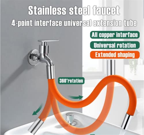 Universal Foaming Extension Tube with Connector, Universal Faucet Extension Tube, 360 Degree Free Bending Adjustment, Universal Rotation, Bathroom Splash Basin Extension Tube (naranja, 7.87 pulgadas)