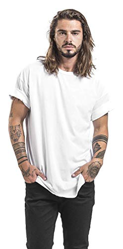 URBAN CLASSICS Camiseta básica de manga corta oversized, cuello redondo normal, de algodón grueso, largo normal, ajuste holgado, de hombre, moderna, color blanco, talla M