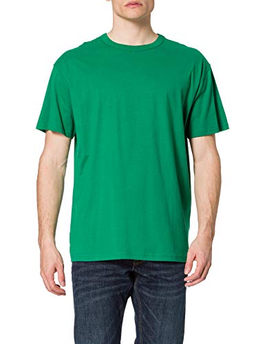 URBAN CLASSICS Camiseta básica de manga corta oversized, cuello redondo normal, de algodón grueso, largo normal, ajuste holgado, de hombre, moderna, color junglegreen, talla L