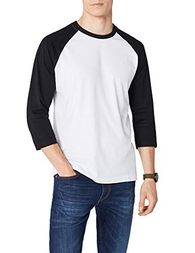 Urban Classics Hombre - Camiseta de Manga Larga, Multicolor (Wht/blk), talla Large
