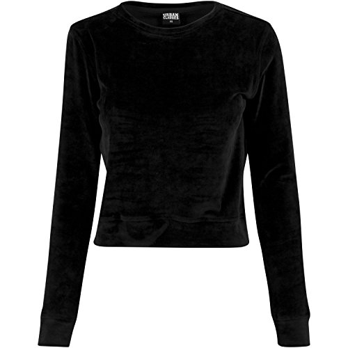 Urban Classics Ladies Short Velvet Crew Sudadera, Negro (Black 7), S para Mujer