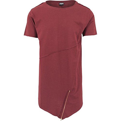 Urban Classics Long Open Edge Front Zip tee Camiseta, Rot (Burgundy 606), XL para Hombre