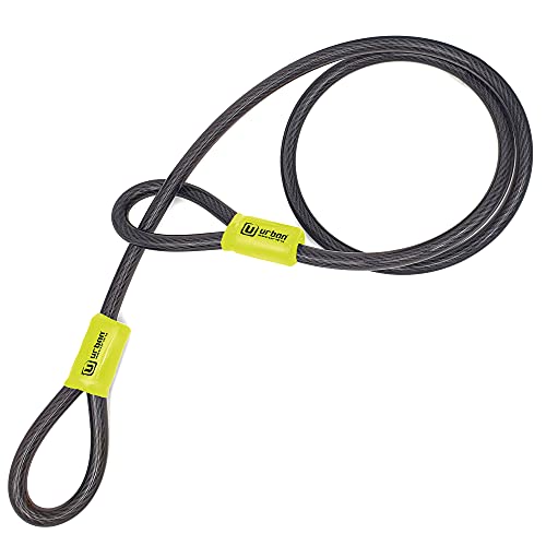 URBAN UR462M Cable de Seguridad Acero Flexible Universal para Bici o Patinete Ø 10mm 120cm Antirrobo Doble Lazo para Fijar Ruedas Sillín Bicicleta Multifunción, Unisex-Adult, Negro, 120 cm