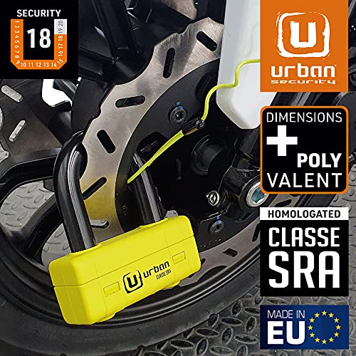 urban UR75 Candado Antirrobo Moto Alta Seguridad Homologado Sra, Mini U 18 mm Bloqueo Disco, Más polivalente 75x48 mm, Amarillo