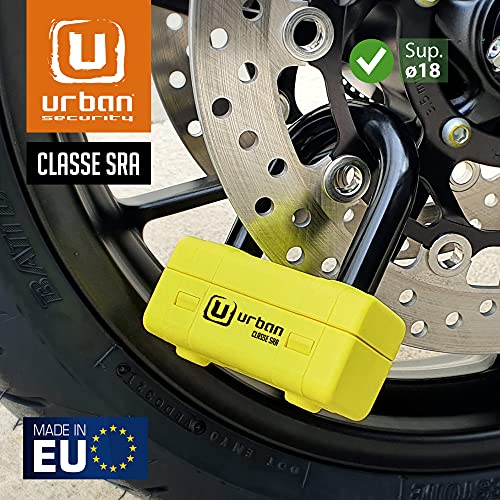 urban UR75 Candado Antirrobo Moto Alta Seguridad Homologado Sra, Mini U 18 mm Bloqueo Disco, Más polivalente 75x48 mm, Amarillo