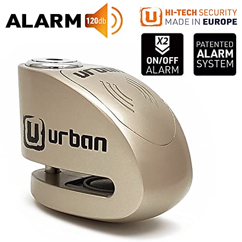 URBAN UR906M Candado Antirrobo Moto Disco Alarma 120 dB, ON/OFF Sonido, 6mm Universal, Moto Scooter Bici eléctrica Patinete, Impermeable